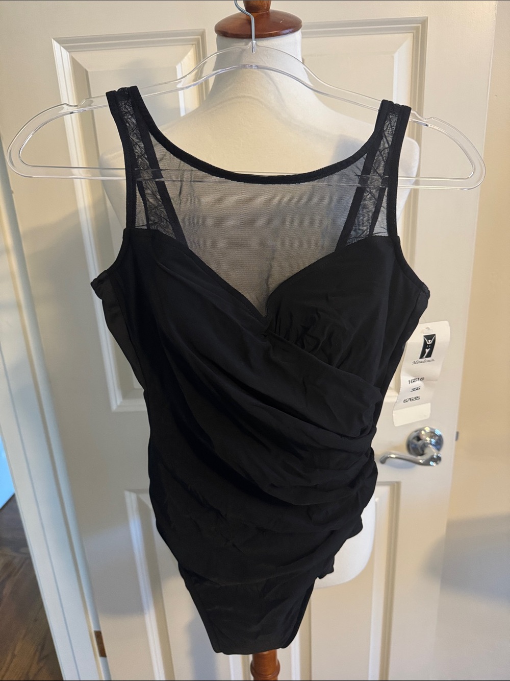 Miraclesuit Black Mesh-Panel Ruched One-Piece Swimsuit Size 10